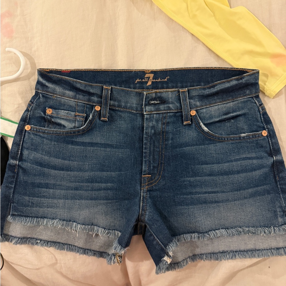 7 For All Mankind Blue Jean Shorts Distressed Hem Casual